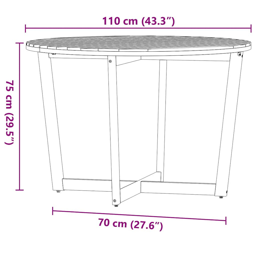 Tuintafel rond Ø110x75 cm massief acaciahout