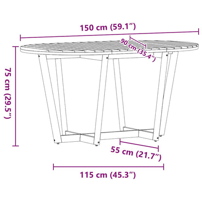 Tuintafel ovaal 150x90x75 cm massief acaciahout