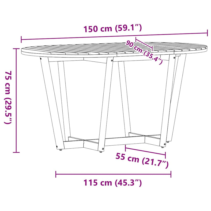 Tuintafel ovaal 150x90x75 cm massief acaciahout