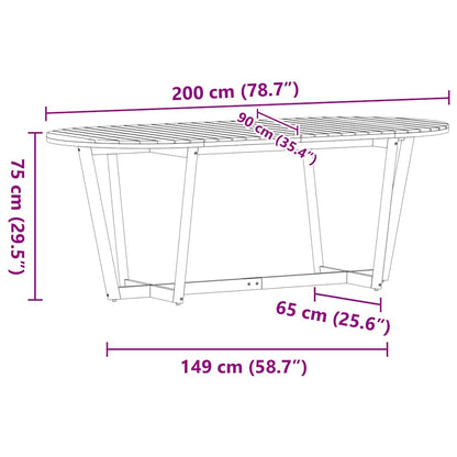 Tuintafel ovaal 200x90x75 cm massief acaciahout