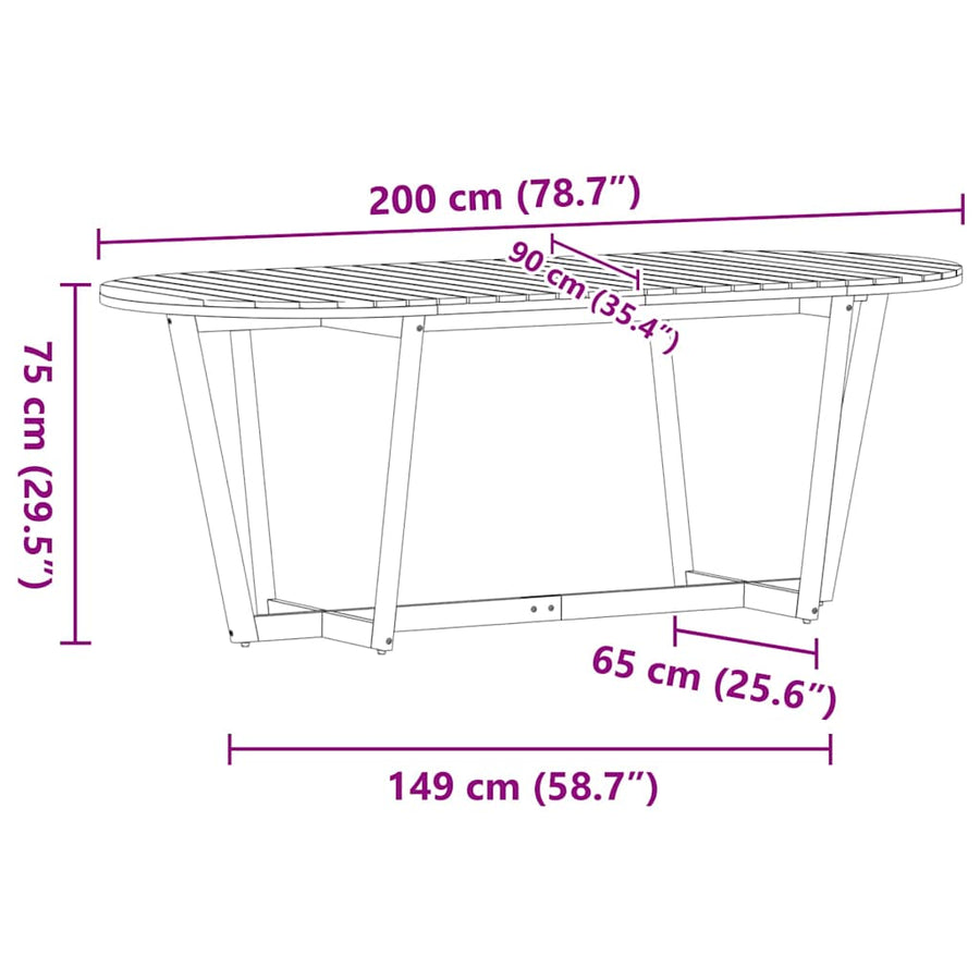 Tuintafel ovaal 200x90x75 cm massief acaciahout