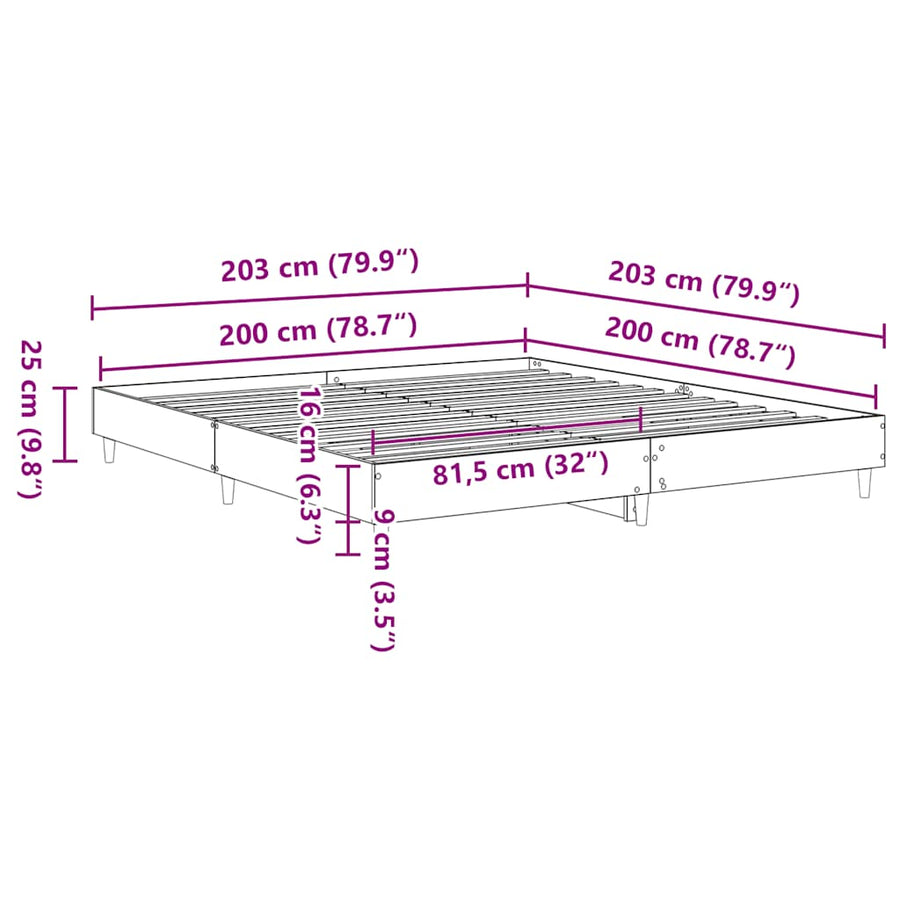 Bedframe matras zonder matras 200x200 cm spaanplaat zwart
