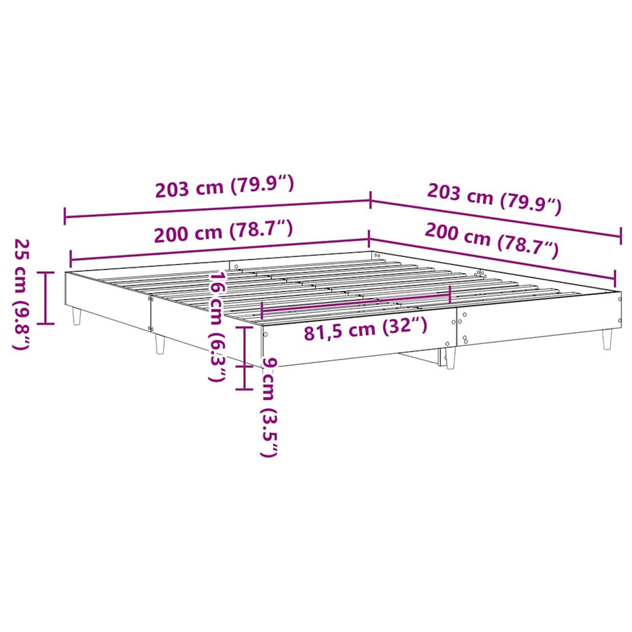 Bedframe zonder matras 200x200cm spaanplaat sonoma eikenkleurig
