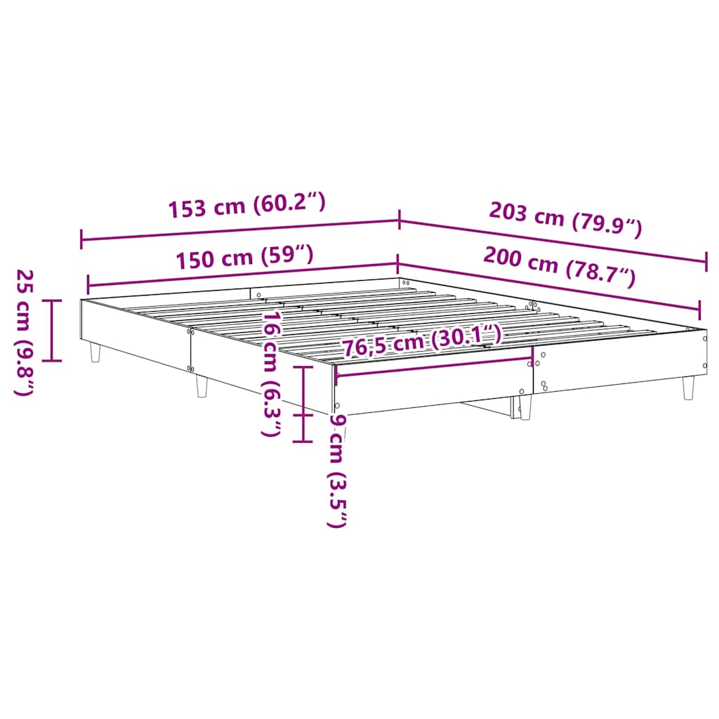 Bedframe zonder matras 150x200cm spaanplaat sonoma eikenkleurig
