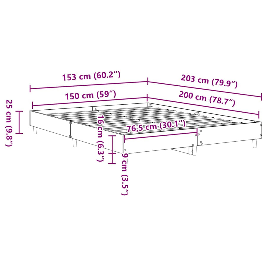Bedframe zonder matras 150x200 cm spaanplaat betongrijs