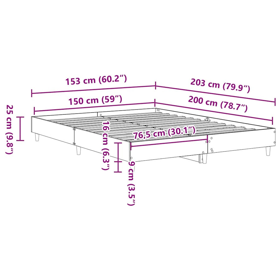 Bedframe zonder matras 150x200 cm spaanplaat gerookt eiken