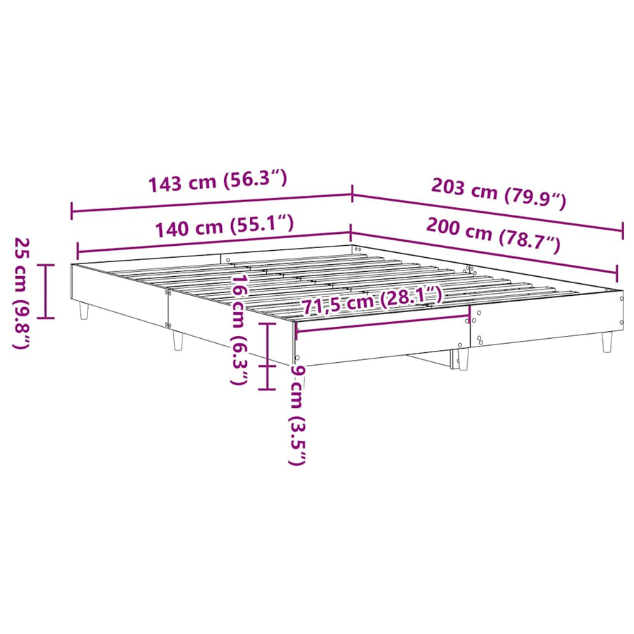 Bedframe zonder matras 140x200 cm spaanplaat wit