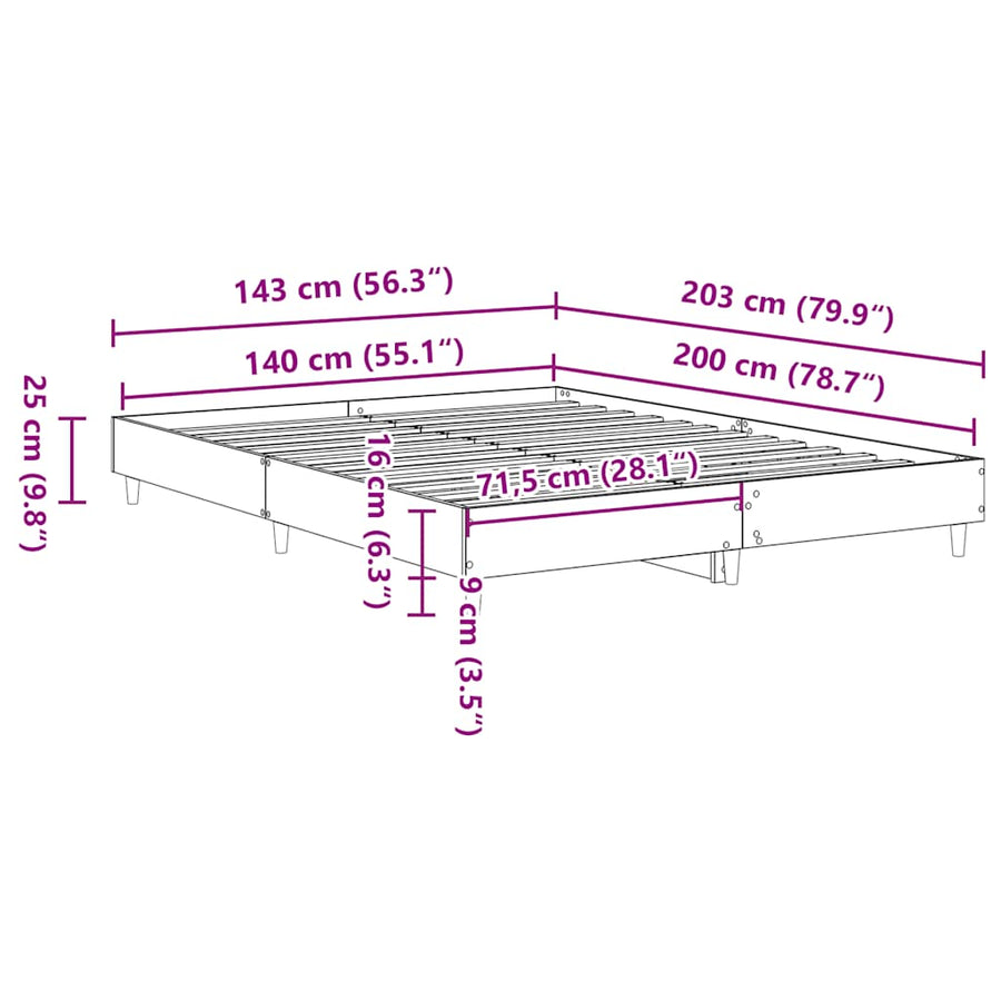 Bedframe zonder matras 140x200 cm spaanplaat zwart