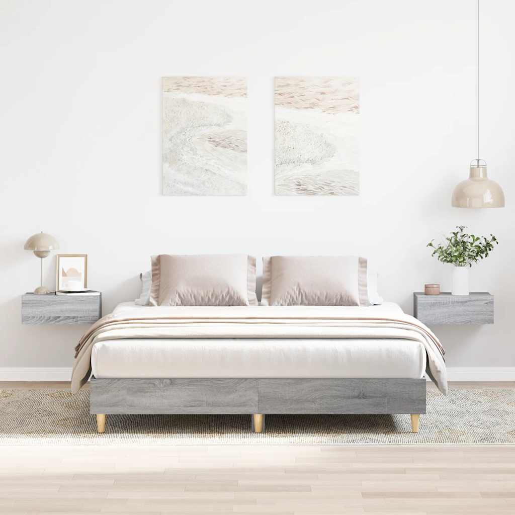 Bedframe zonder matras 140x200 cm spaanplaat grijs Sonoma