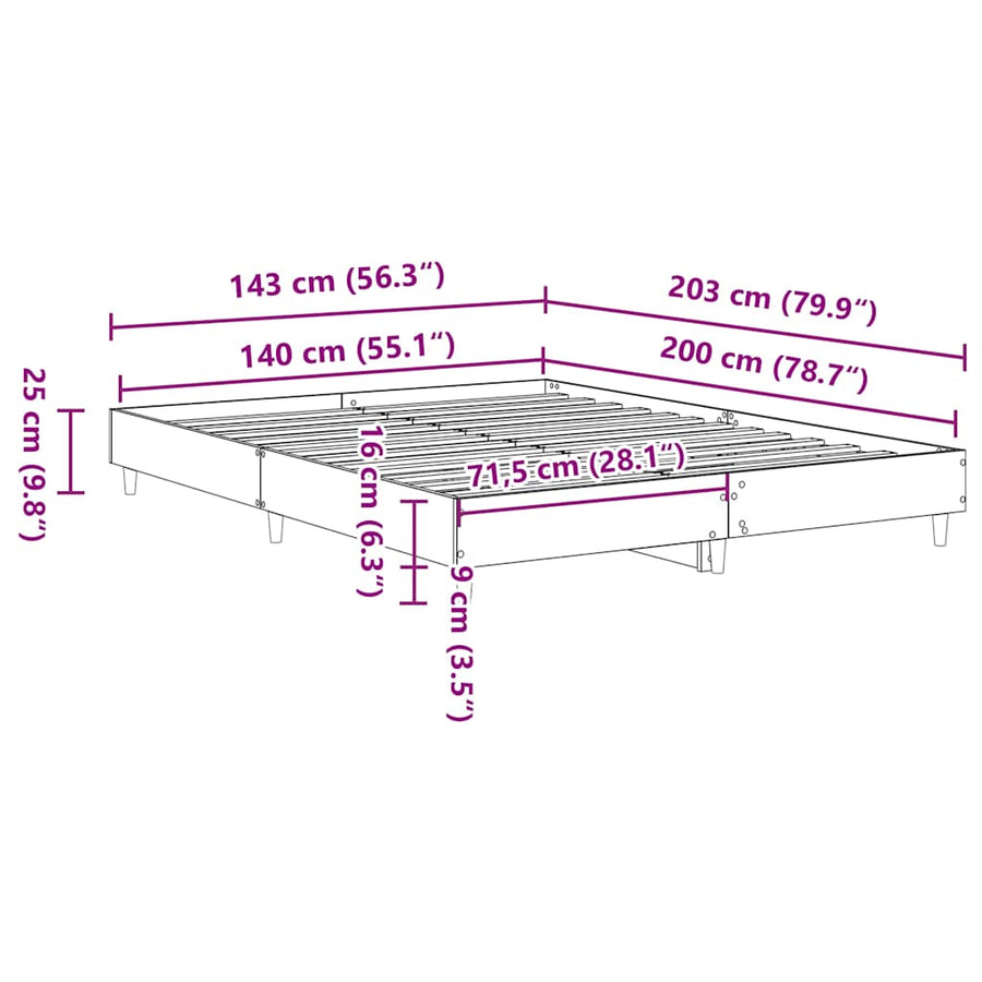 Bedframe zonder matras 140x200 cm spaanplaat artisanaal eiken