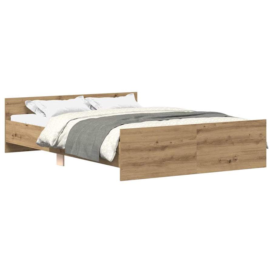 Bedframe zonder matras bewerkt hout artisanaal eikenkleurig