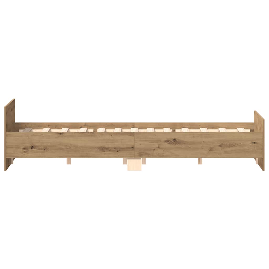 Bedframe zonder matras bewerkt hout artisanaal eikenkleurig
