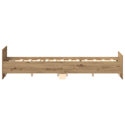 Bedframe zonder matras bewerkt hout artisanaal eikenkleurig
