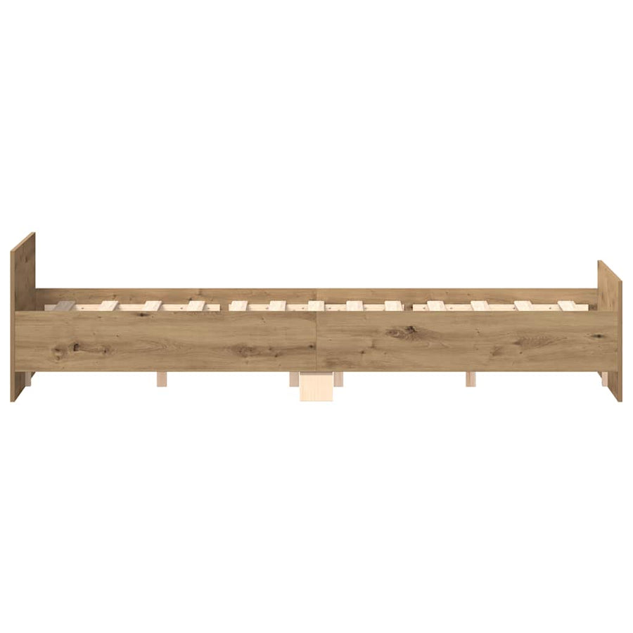 Bedframe zonder matras bewerkt hout artisanaal eikenkleurig