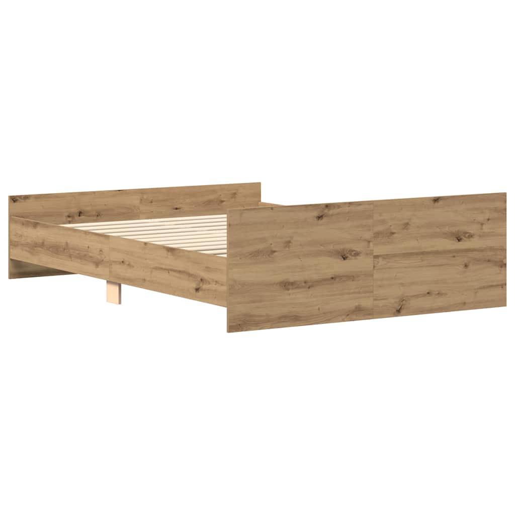 Bedframe zonder matras bewerkt hout artisanaal eikenkleurig