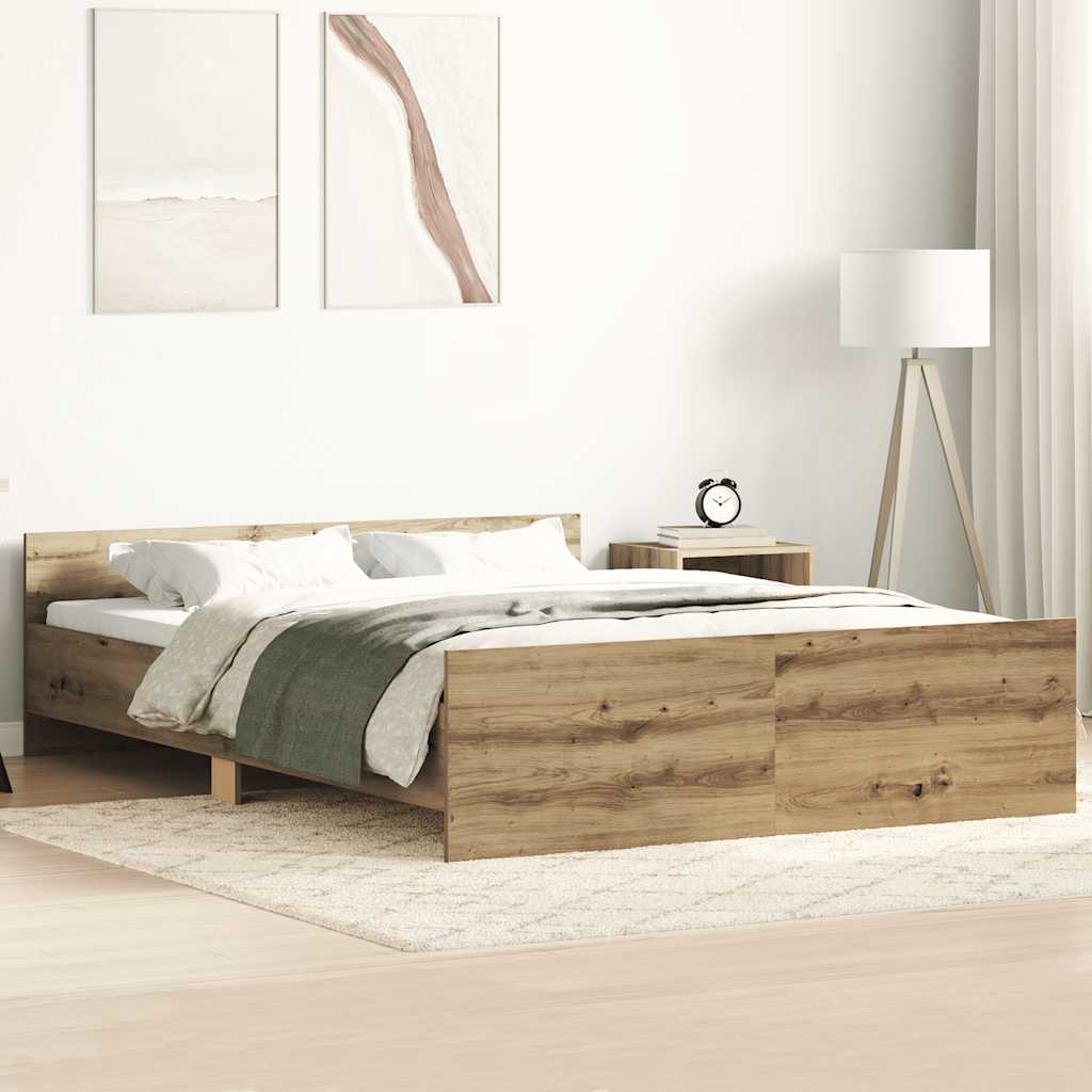 Bedframe zonder matras bewerkt hout artisanaal eikenkleurig