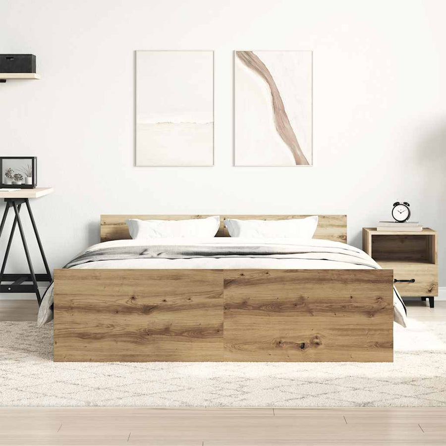 Bedframe zonder matras spaanplaat artisanaal eikenkleurig