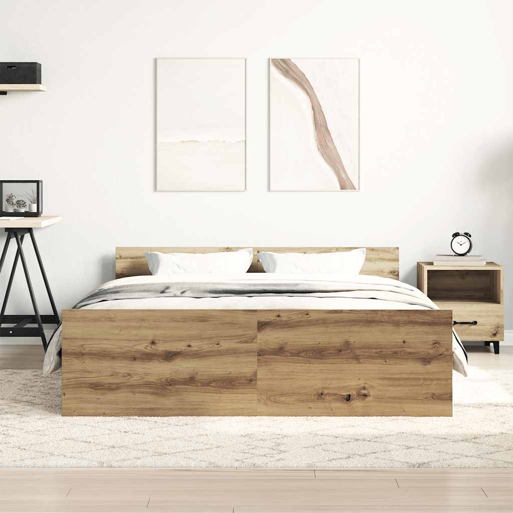 Bedframe zonder matras spaanplaat artisanaal eikenkleurig