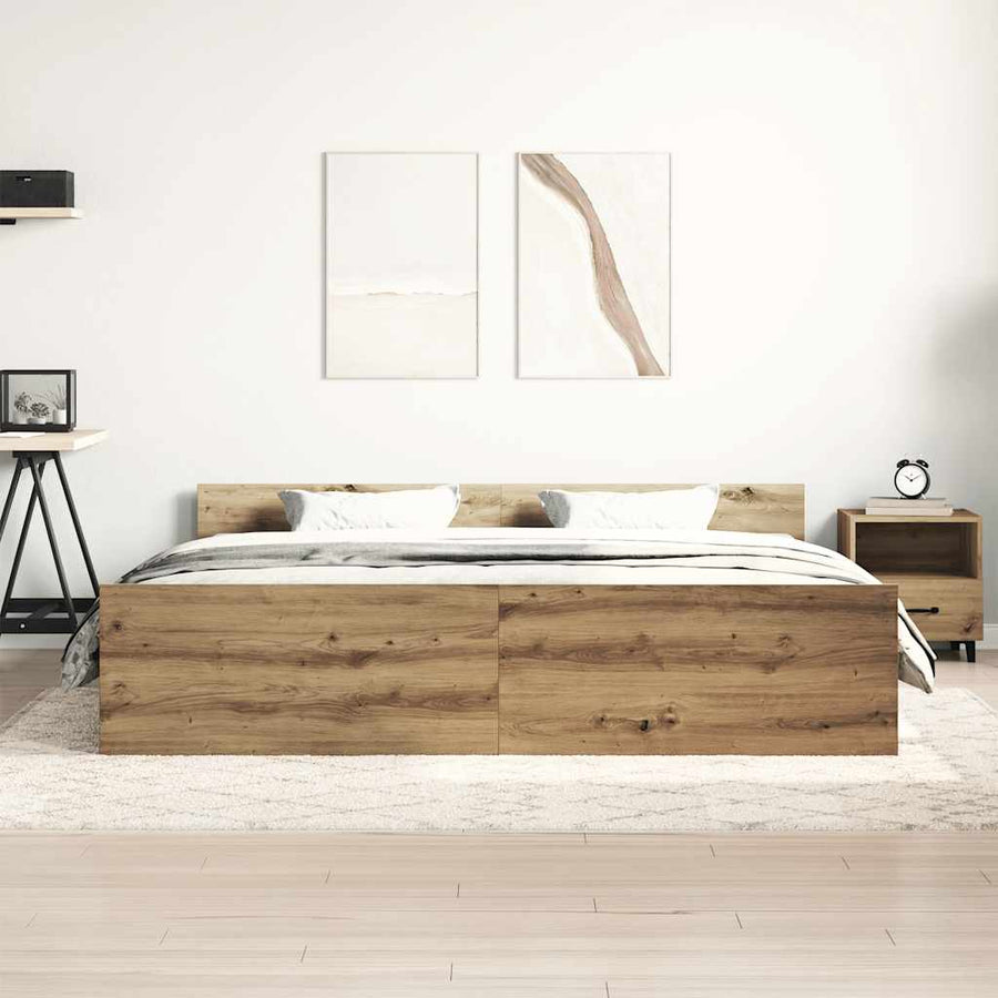 Bedframe zonder matras spaanplaat artisanaal eikenkleurig