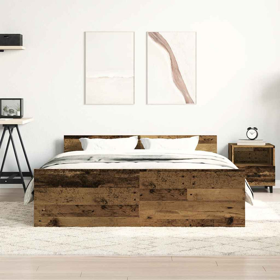 Bedframe zonder matras bewerkt 140x190 cm bewerkt hout oud