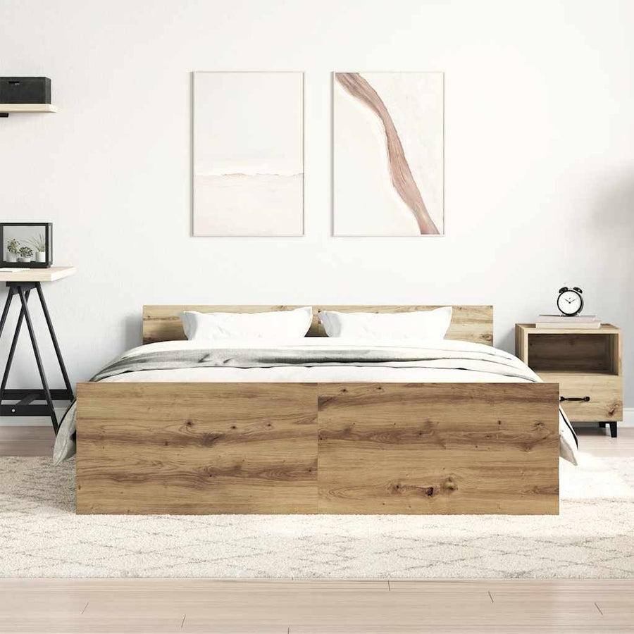 Bedframe zonder matras spaanplaat artisanaal eikenkleurig