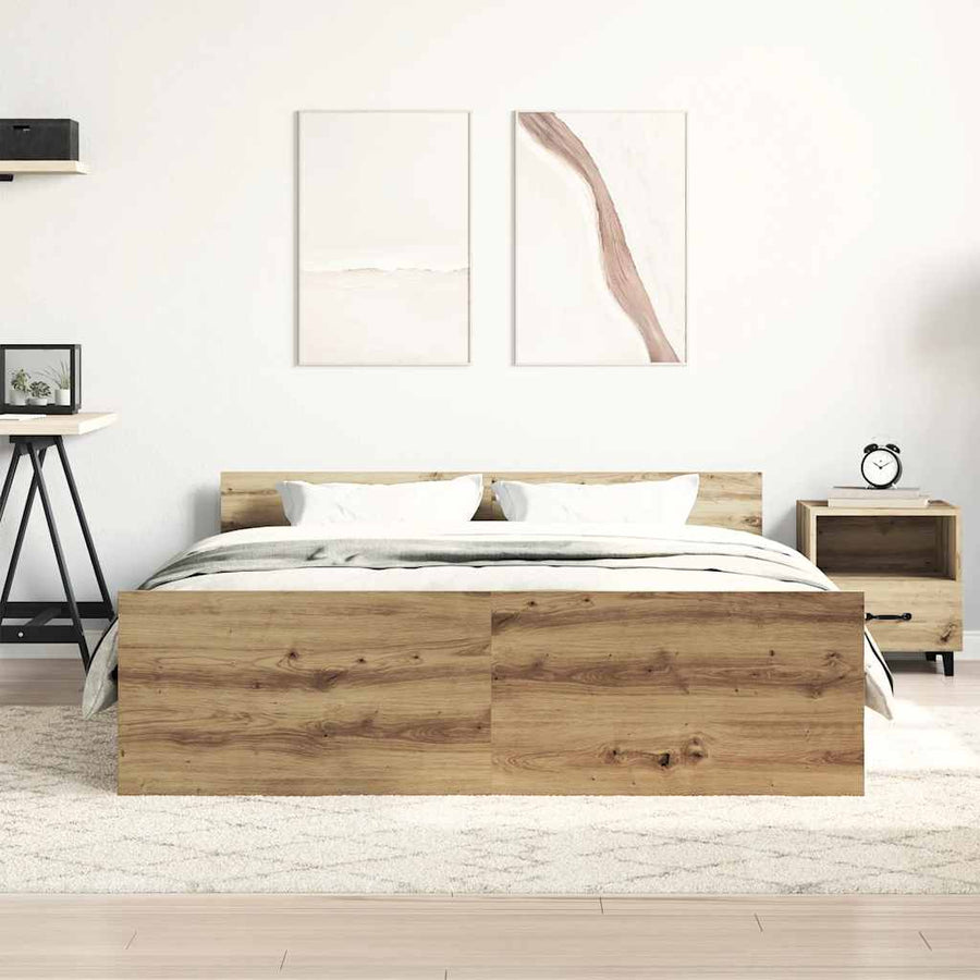 Bedframe zonder matras spaanplaat artisanaal eikenkleurig