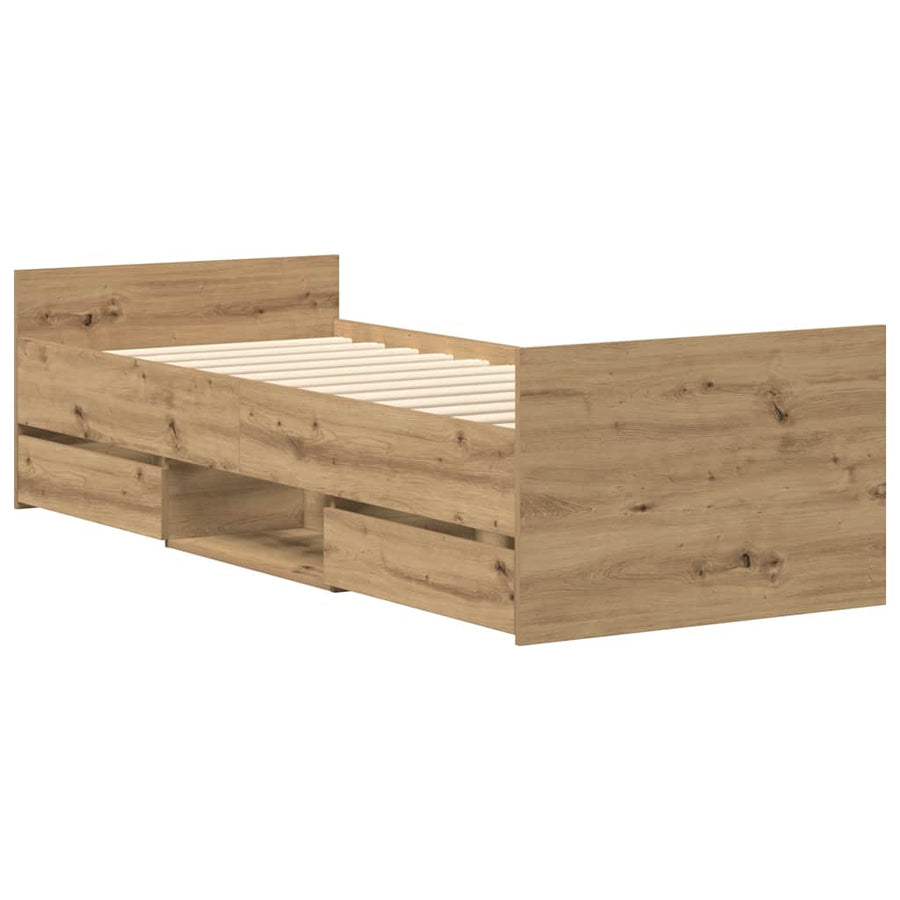 Bedframe zonder matras spaanplaat artisanaal eikenkleurig