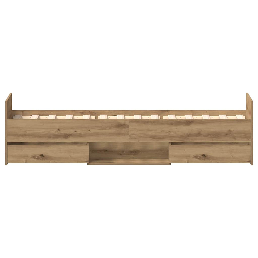 Bedframe zonder matras spaanplaat artisanaal eikenkleurig