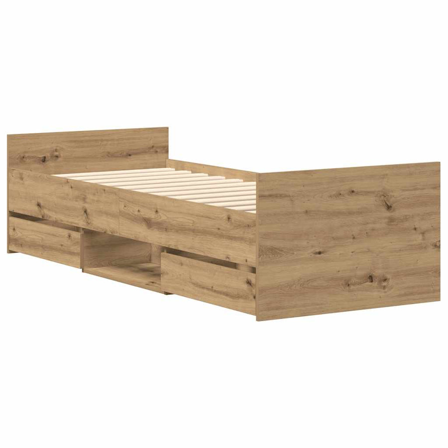 Bedframe zonder matras spaanplaat artisanaal eikenkleurig