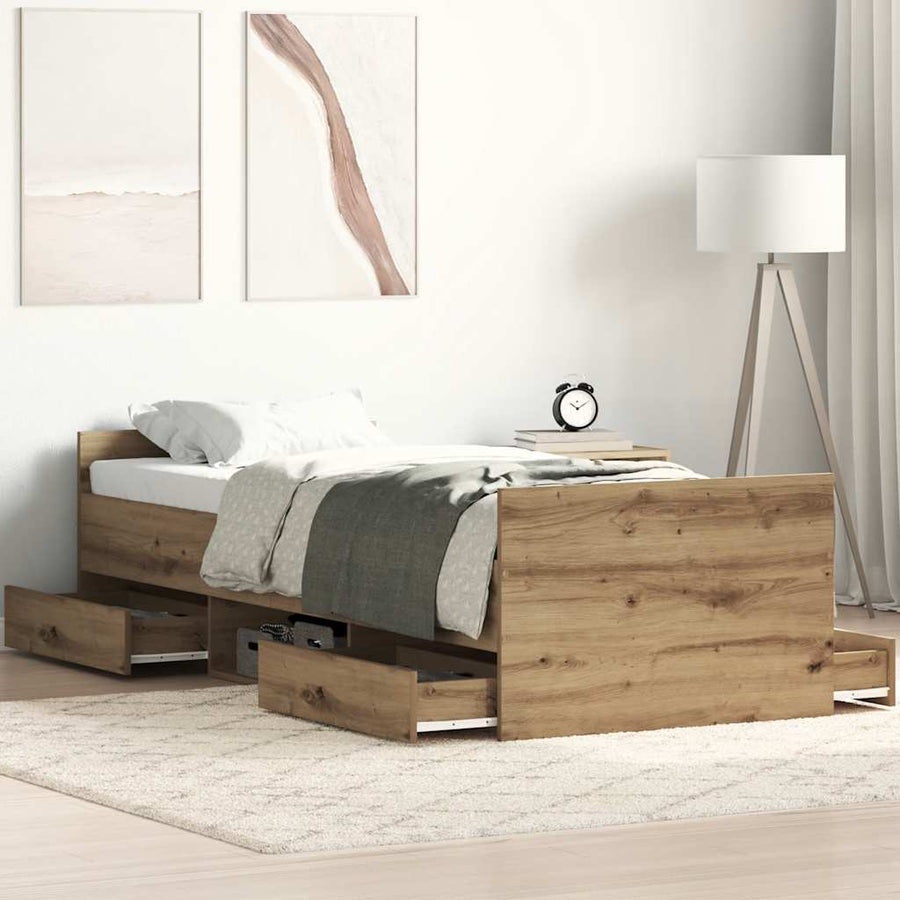 Bedframe zonder matras spaanplaat artisanaal eikenkleurig