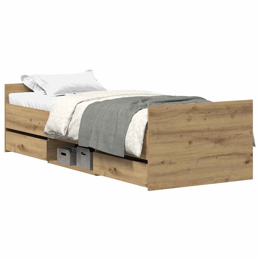 Bedframe zonder matras spaanplaat artisanaal eikenkleurig