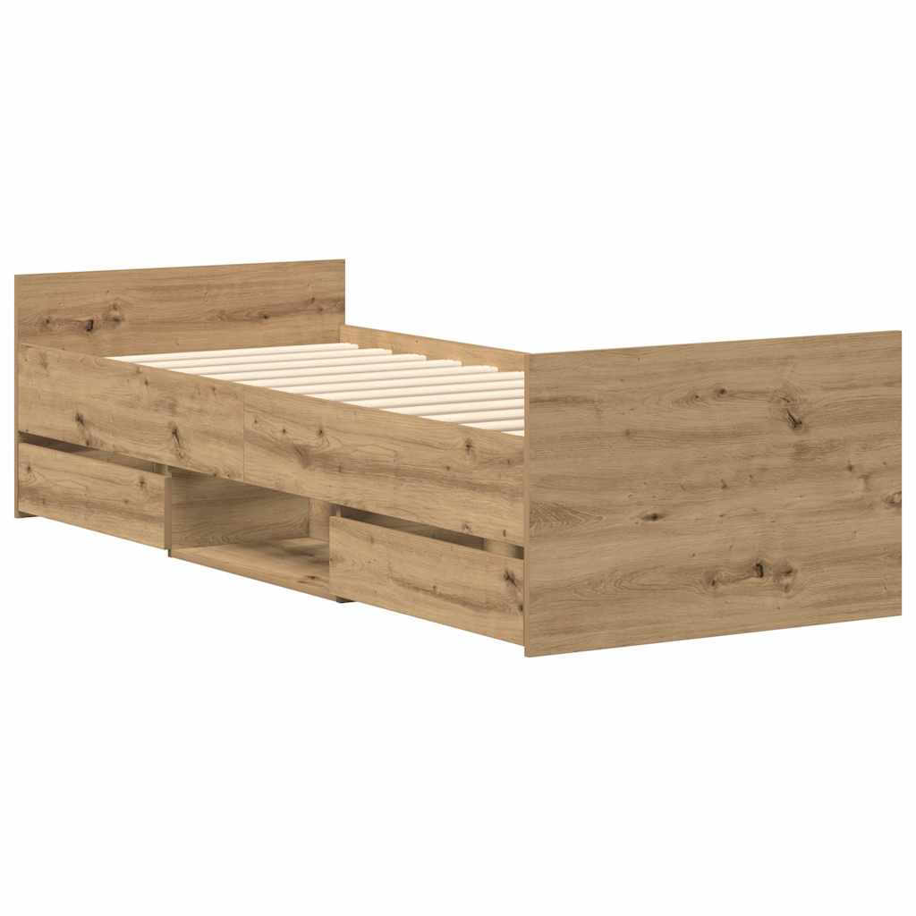 Bedframe zonder matras spaanplaat artisanaal eikenkleurig
