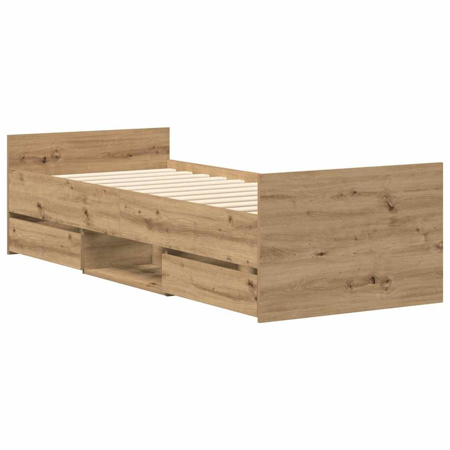Bedframe zonder matras spaanplaat artisanaal eikenkleurig