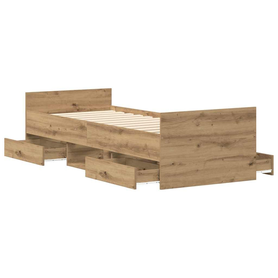 Bedframe zonder matras spaanplaat artisanaal eikenkleurig