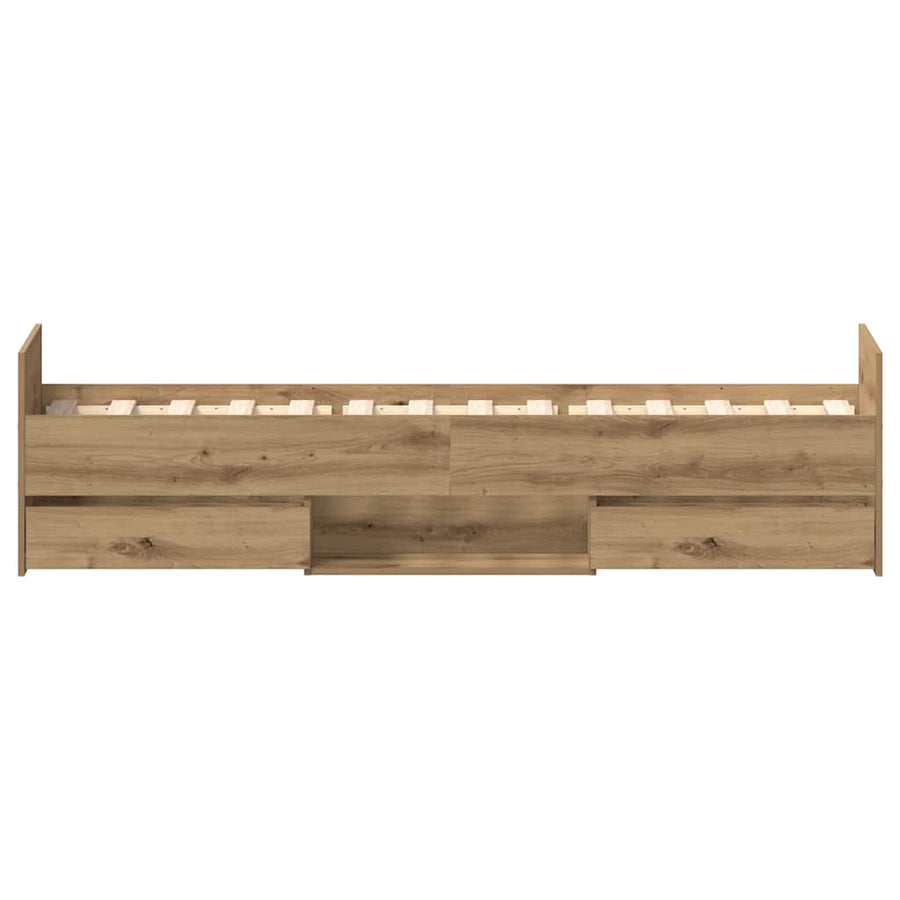 Bedframe zonder matras spaanplaat artisanaal eikenkleurig