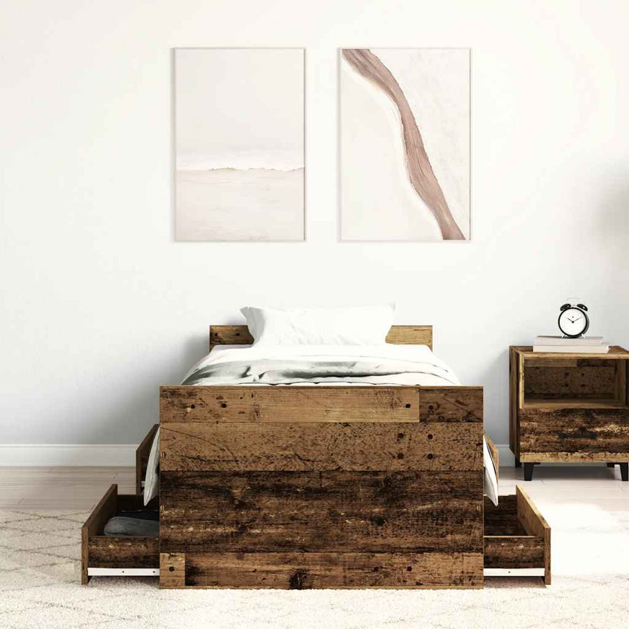 Bedframe zonder matras bewerkt 90x190 cm bewerkt hout oud