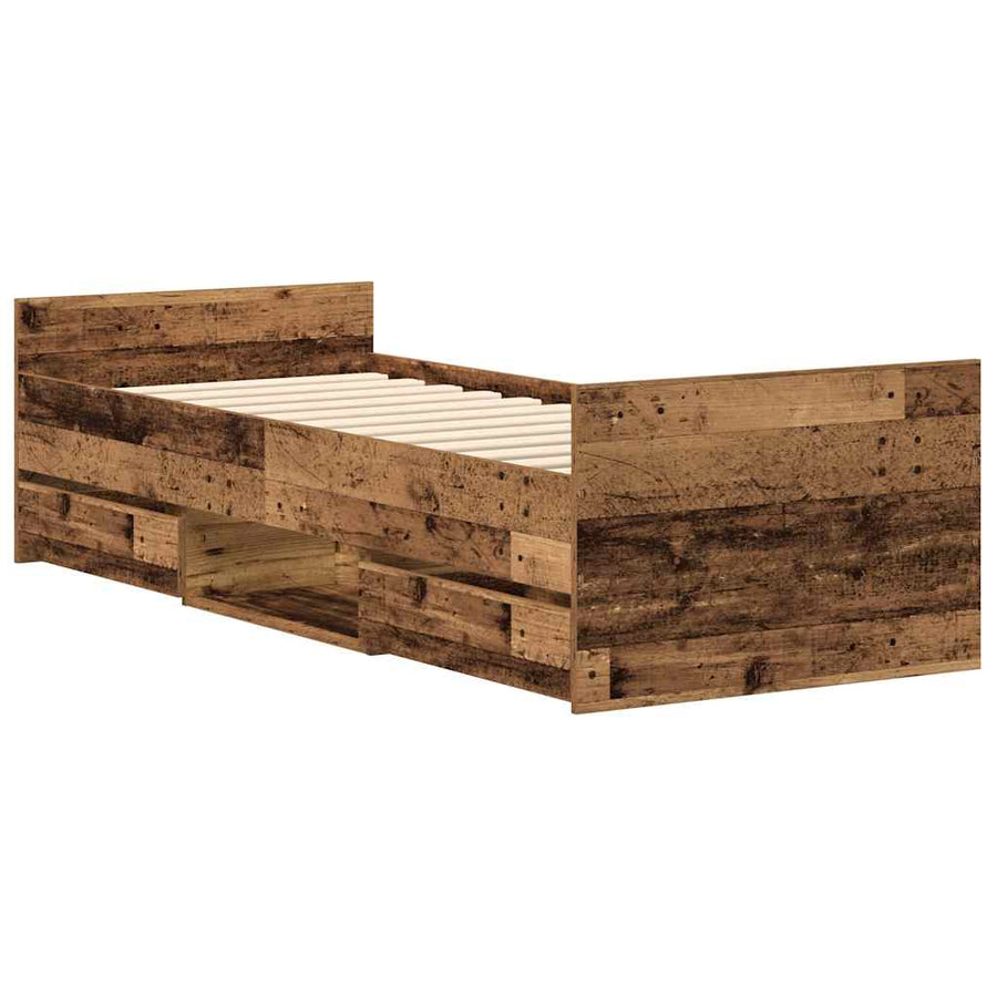 Bedframe zonder matras bewerkt 90x190 cm bewerkt hout oud