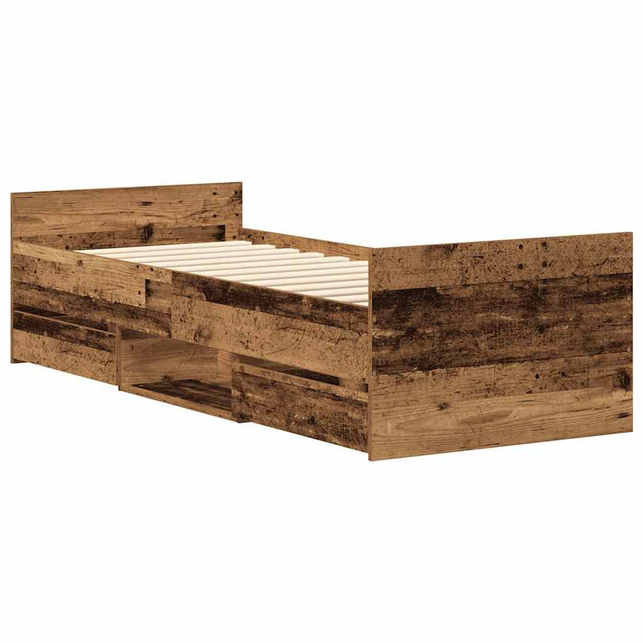 Bedframe zonder matras bewerkt 90x190 cm bewerkt hout oud