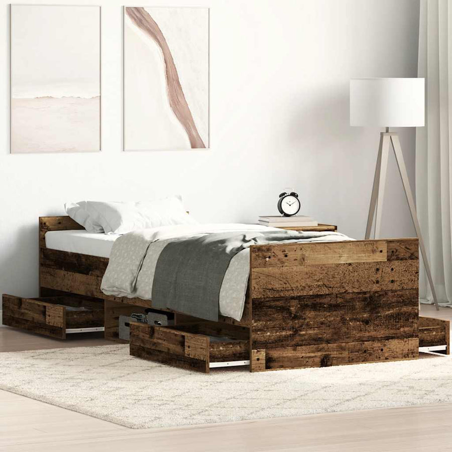 Bedframe zonder matras bewerkt 90x190 cm bewerkt hout oud