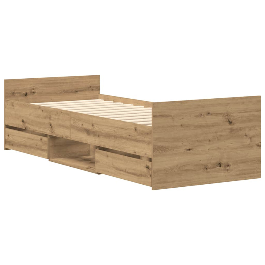 Bedframe zonder matras spaanplaat artisanaal eikenkleurig