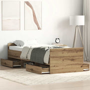 Bedframe 193x93x50 cm spaanplaat eikenkleurig met lades