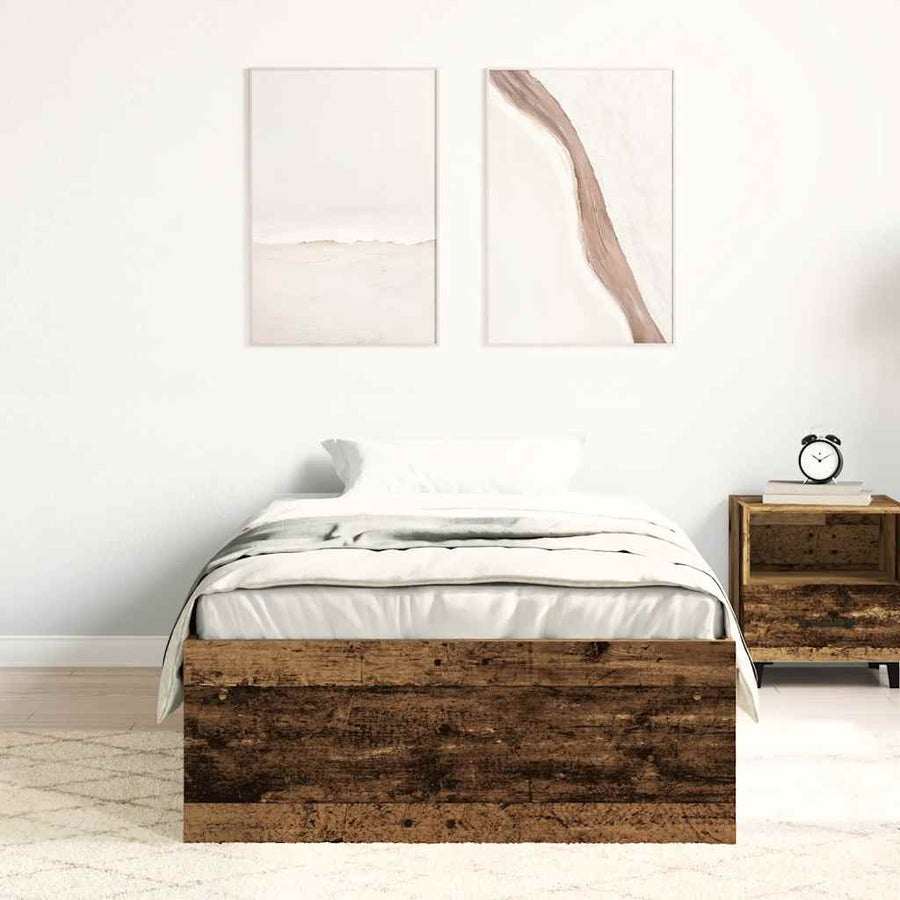 Bedframe zonder matras bewerkt 90x200 cm bewerkt hout oud