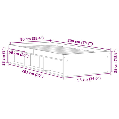 Bedframe zonder matras bewerkt 90x200 cm bewerkt hout oud