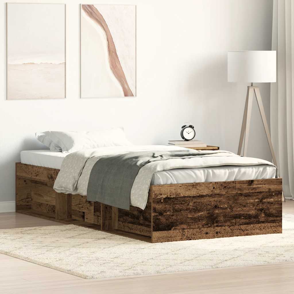 Bedframe zonder matras bewerkt 90x200 cm bewerkt hout oud