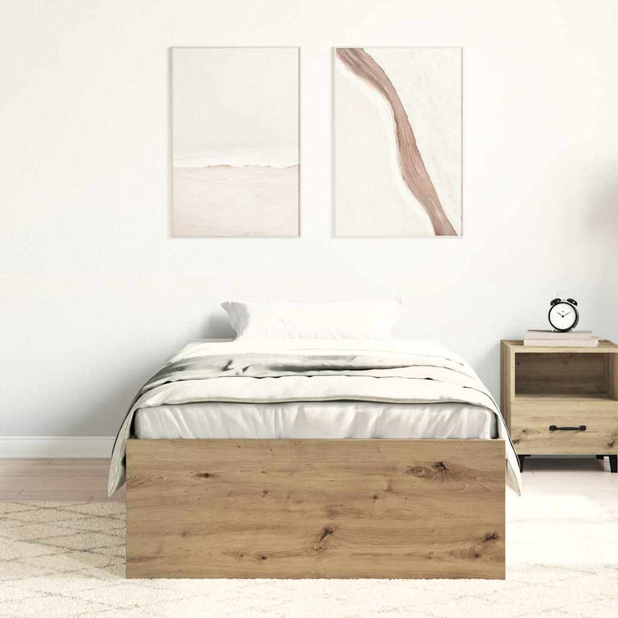 Bedframe zonder matras spaanplaat artisanaal eikenkleurig
