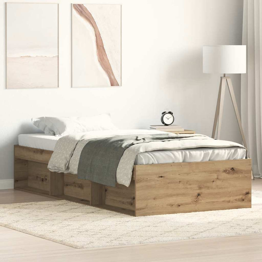 Bedframe zonder matras spaanplaat artisanaal eikenkleurig