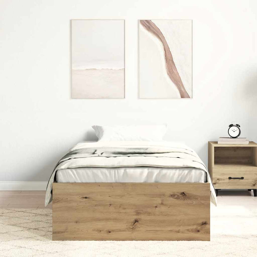 Bedframe zonder matras spaanplaat artisanaal eikenkleurig