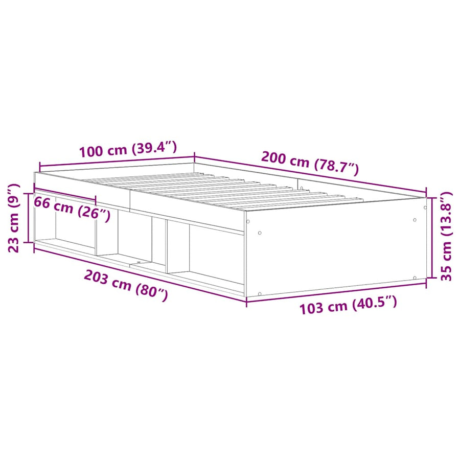 Bedframe zonder matras spaanplaat artisanaal eikenkleurig
