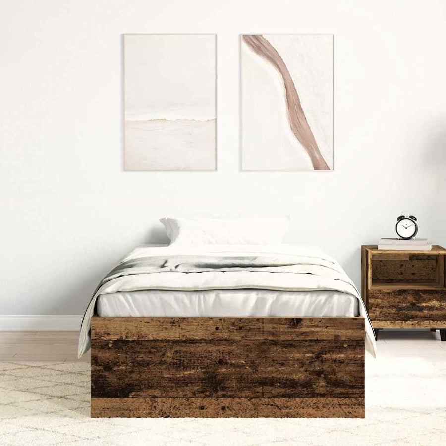 Bedframe zonder matras bewerkt 90x190 cm bewerkt hout oud