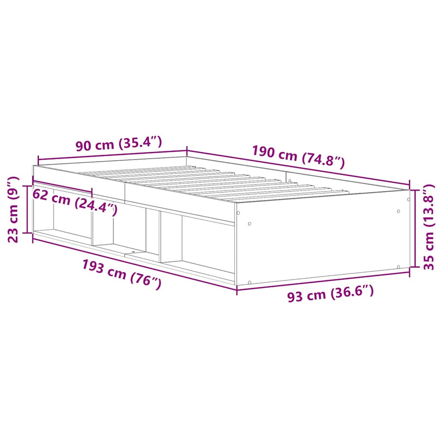 Bedframe zonder matras spaanplaat artisanaal eikenkleurig